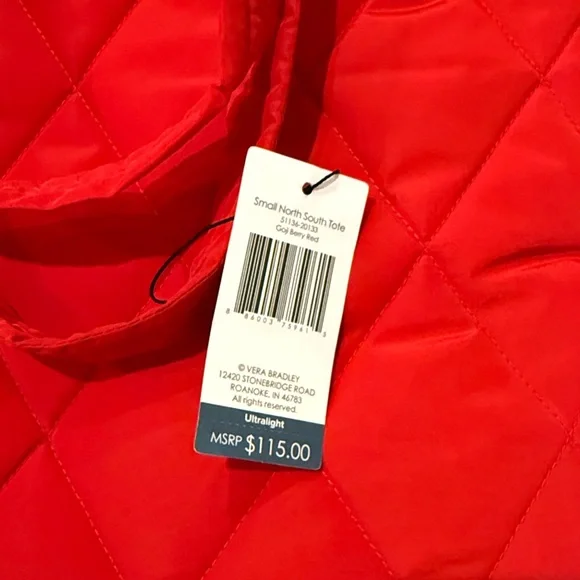 Vera Bradley Small North South Tote-Goji Berry Red - Picture 7 of 13